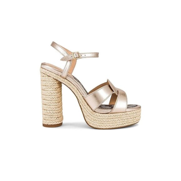 Coach Platform Heel Sandals - Gem Coach Talina Champagne Metallic Sandals Size 9.5 Leather Espadrilles Heels Open